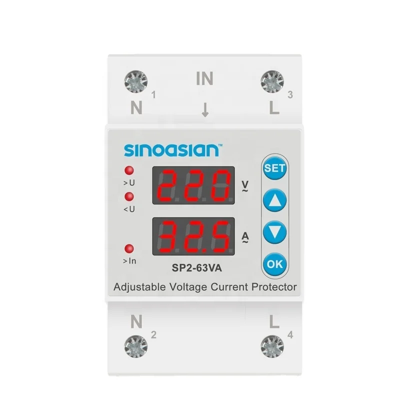 3-х польных Американская классификация проводов 2р 220/230V 1-63A Регулируемый цифровой дисплей din-рейку автоматический повторно более пониженного напряжения тока