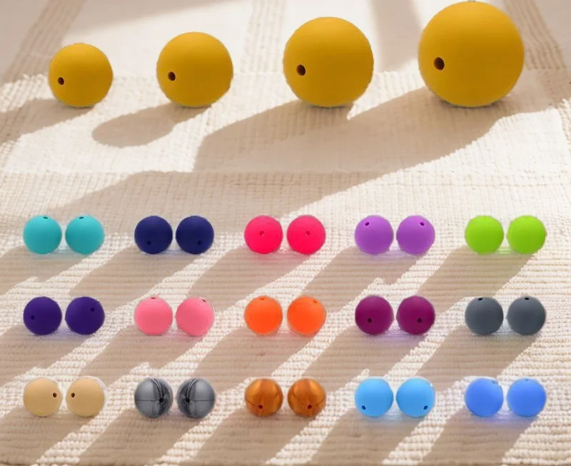 silicone beads 15mm 15MM Silicone Beads Round Loose Mix Print Beads For Jewelry Making DIY KeyChain Pen Bracelet Necklace