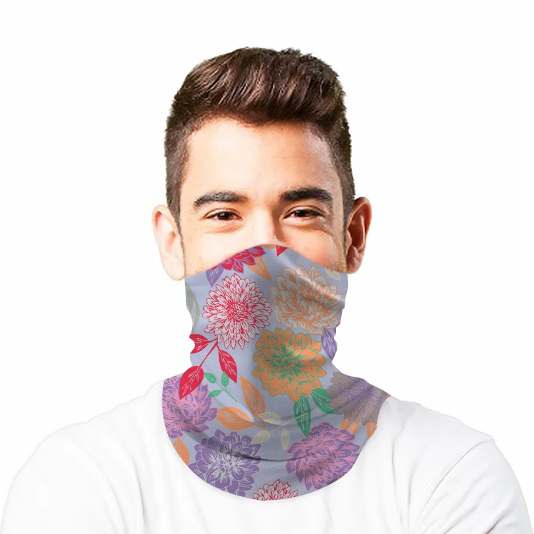 100% Polyester Microfiber Multi Functional Headband Bandana UV Protection Flower Pattern Tube Bandana