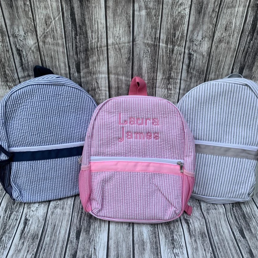 Wholesale Back To School Monogram Toddler Zipper Kids Seersucker Backpack US Warehouse RTS Free Shipping DMA7187