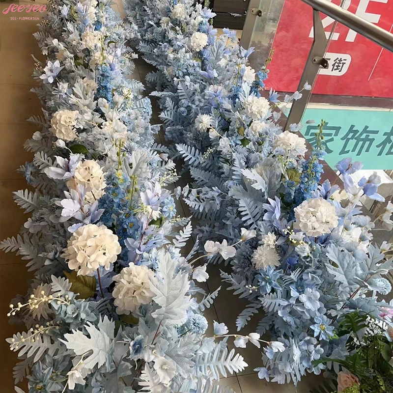2024 Hot Selling Artificial Flower Colorful Flower Ball Blue Walkway Flower Runner Wedding Party Event Centerpiece Decorations.
