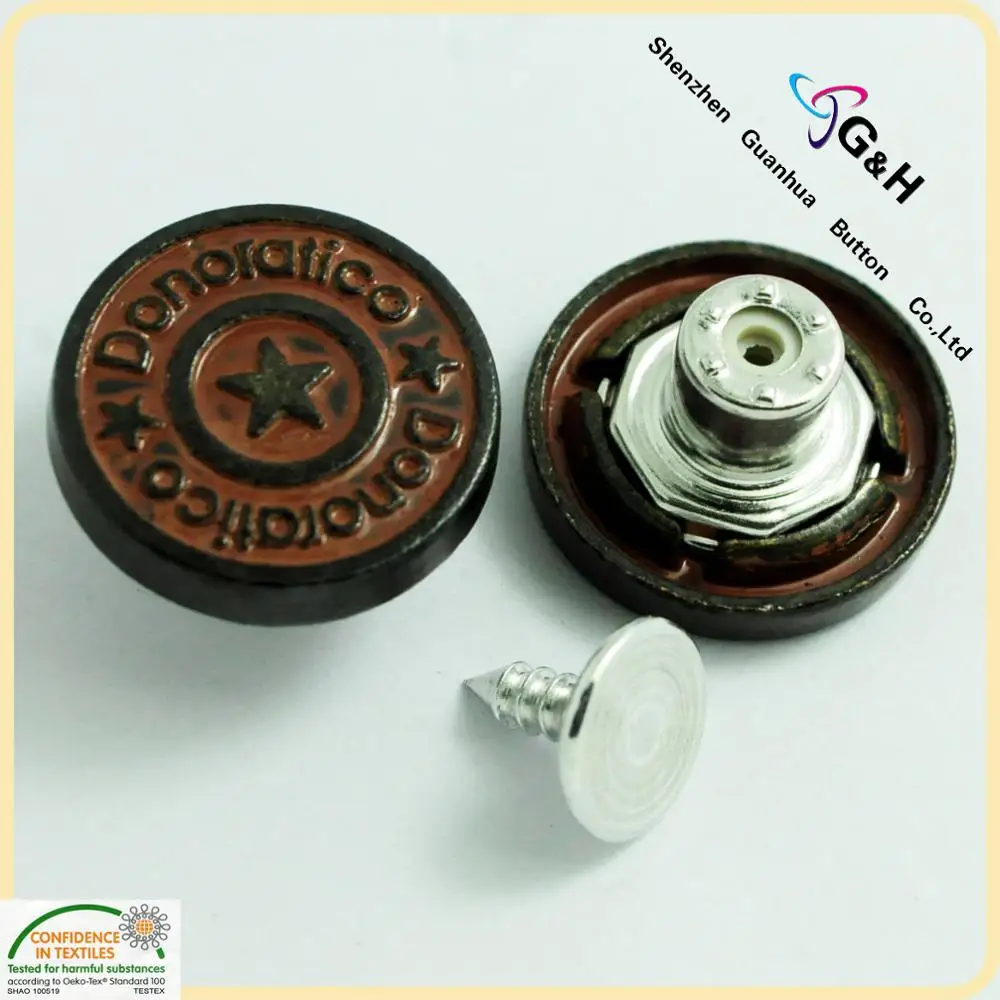 Pants accessories wholesale brass rubber core nail jeans button custom jean button jeans button denim