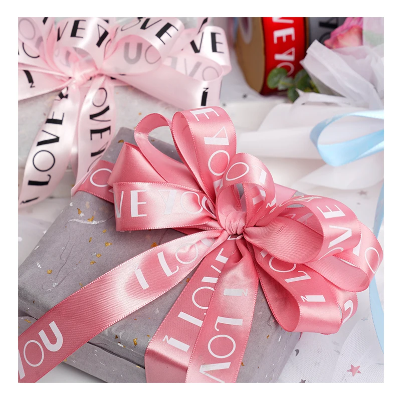 25MM Width Flower Gift Ribbon I love you Design Bow New Arrival