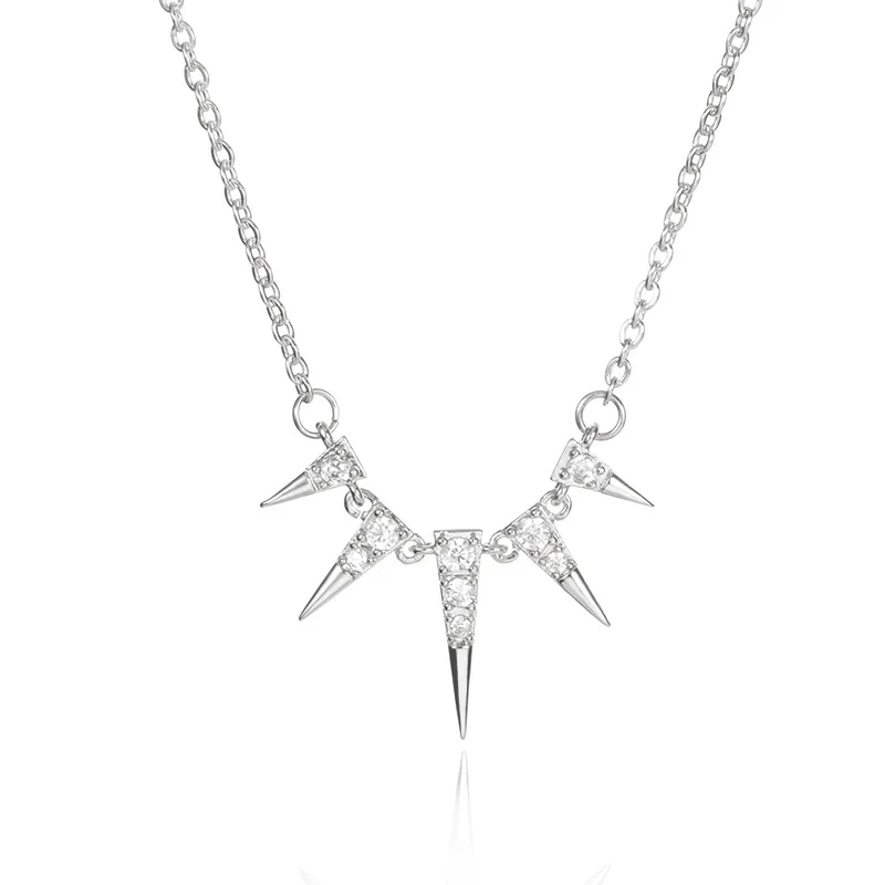 Trendy 18K Gold Plated Stainless Steel Chain Conical Rivet Pendant Necklace Jewelry