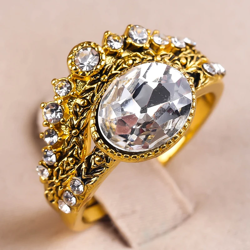 
 Набор Колец вечность любовь Овальный Муассанит желтое золото в форме короны  