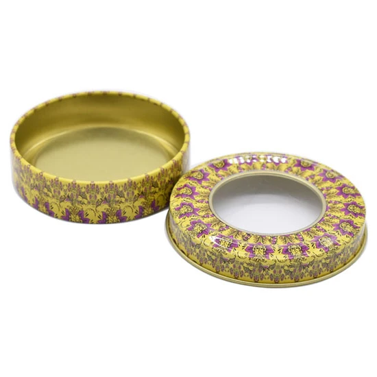 Empty Blank Saffron Round Containers Tin Box With Clear Window