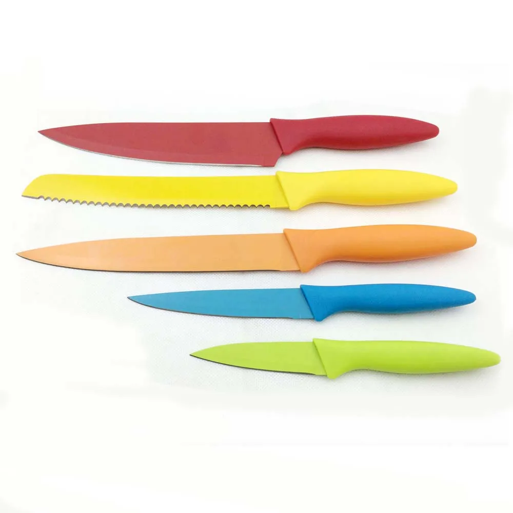 6Pcs Non-Stick Coating Knife Set Colorful Blade With Acrylic Block