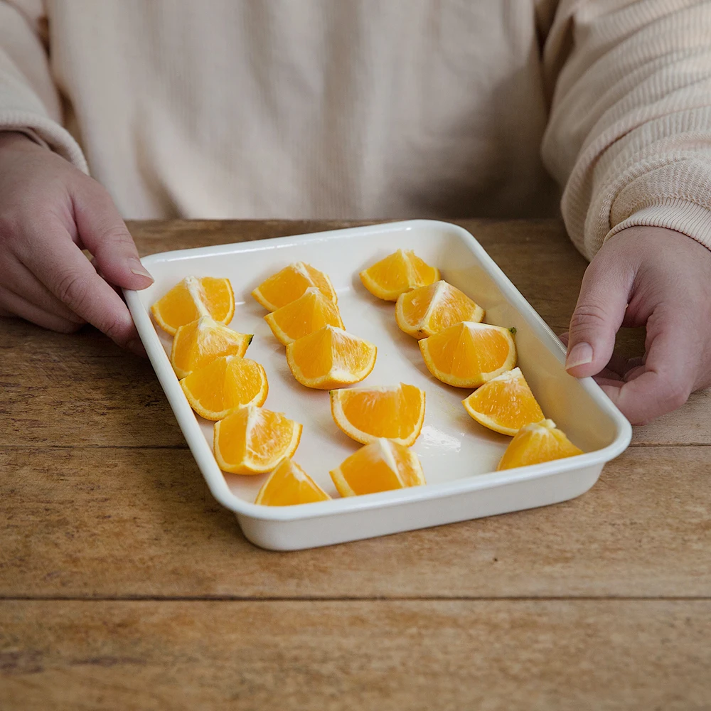 Non toxic food grade factory wholesale customized nordic marble metal steel enamel baking firing enamelware tray