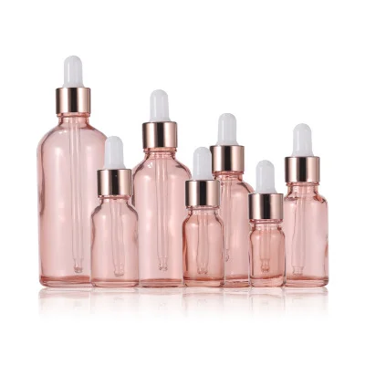 Round Oil Pink Serum Glass 2oz Dropper Bottle 30ml 100ml Eye Rose Gold Dropper Glass Bottle Pink Dropper Bottle For Cosmetic