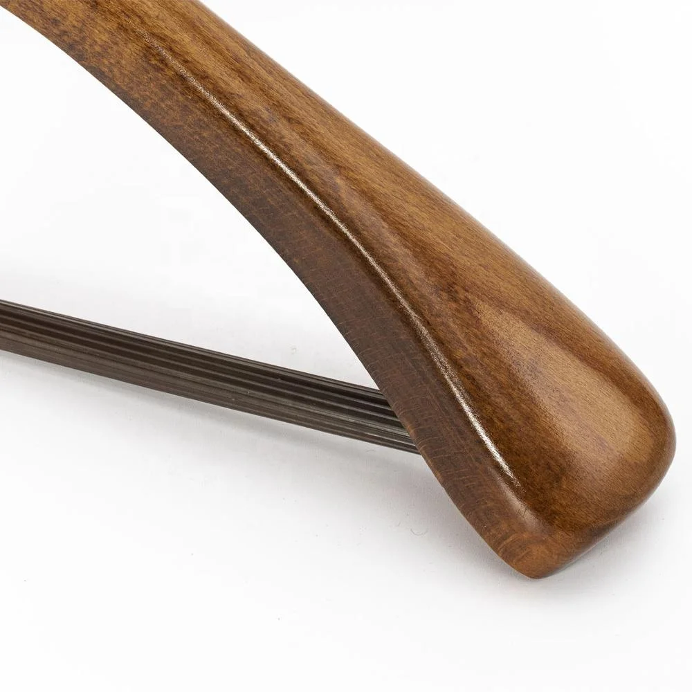 Custom Logo Antique Copper Color Wide Shoulder Luxury Suit Wooden Hangers With Pants Bar