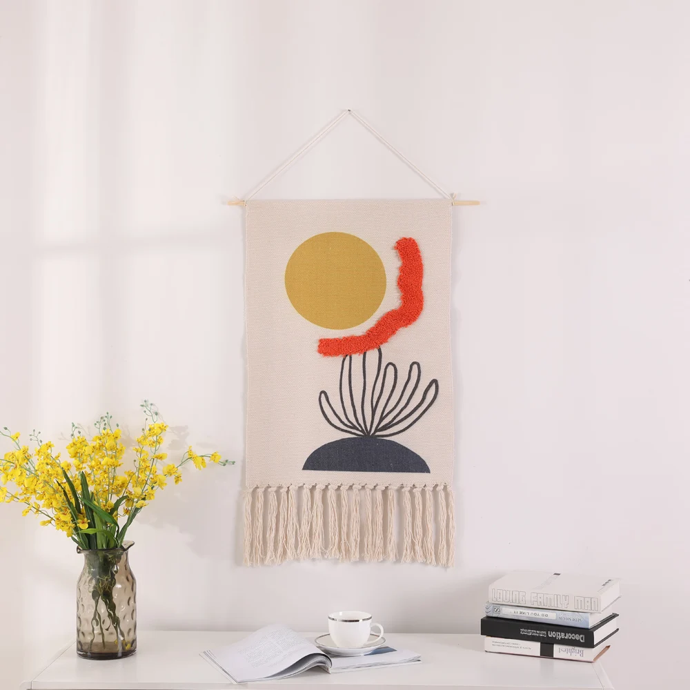 Macrame Woven Tapestry Bohemian Geometric Art Wall Hanging for Apartment Dorm Room