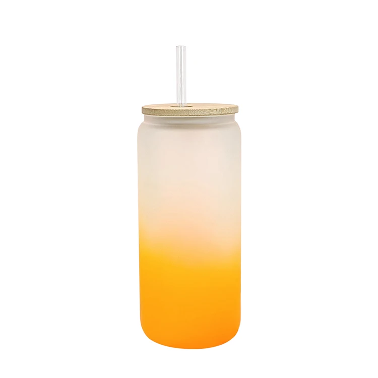 Amazons Best Sellers 16oz Frosted Gradient Color Beer Glass Water Bottle With Bamboo Lid and Straw
