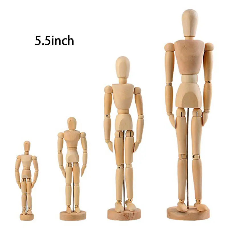 Weizhuang 5.5inch Adjustable Wooden Mannequin Wood Manikin With Stand Artist Human Figure Articulated Model For Drawing