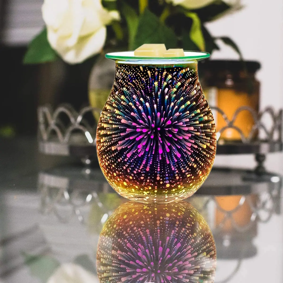 Wholesale Luxury Indoor 3D Fireworks Lamp Wax Plug In Electric Scented Candle Warmers For Home Decor