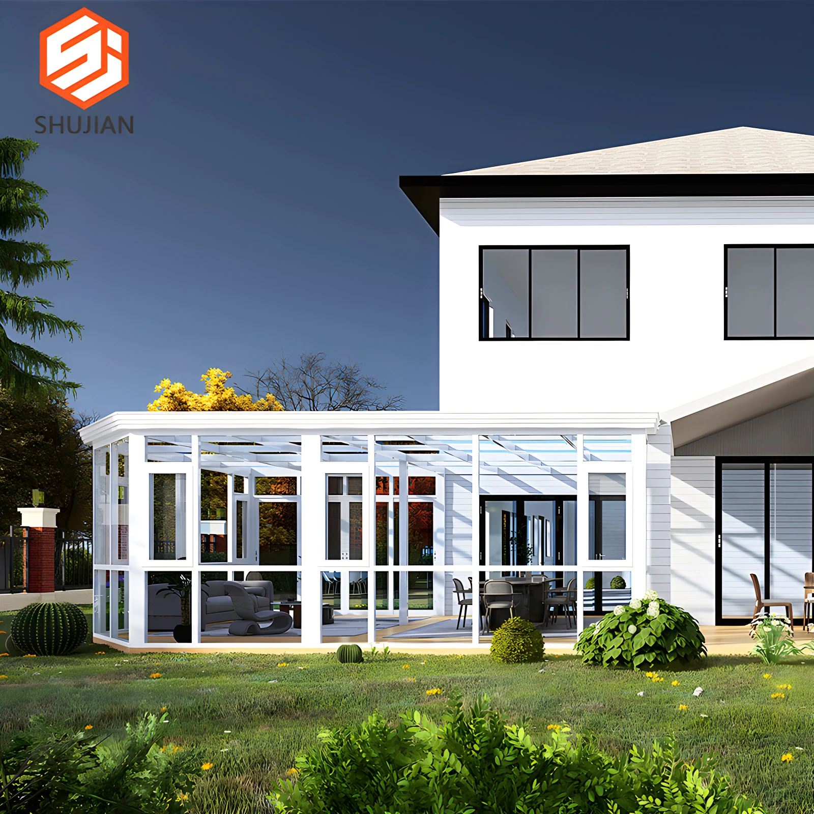 Modern Style Sunny Room Conservatory Steel Frame Extendable Glass House for Garden Outdoor Hotel or Residential Flat