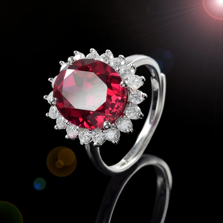 Roomy 925 Sterling Silver Jewelry Classic Diana Design 18k  Gold Plated synthetic oval ruby  blue sapphire Ring