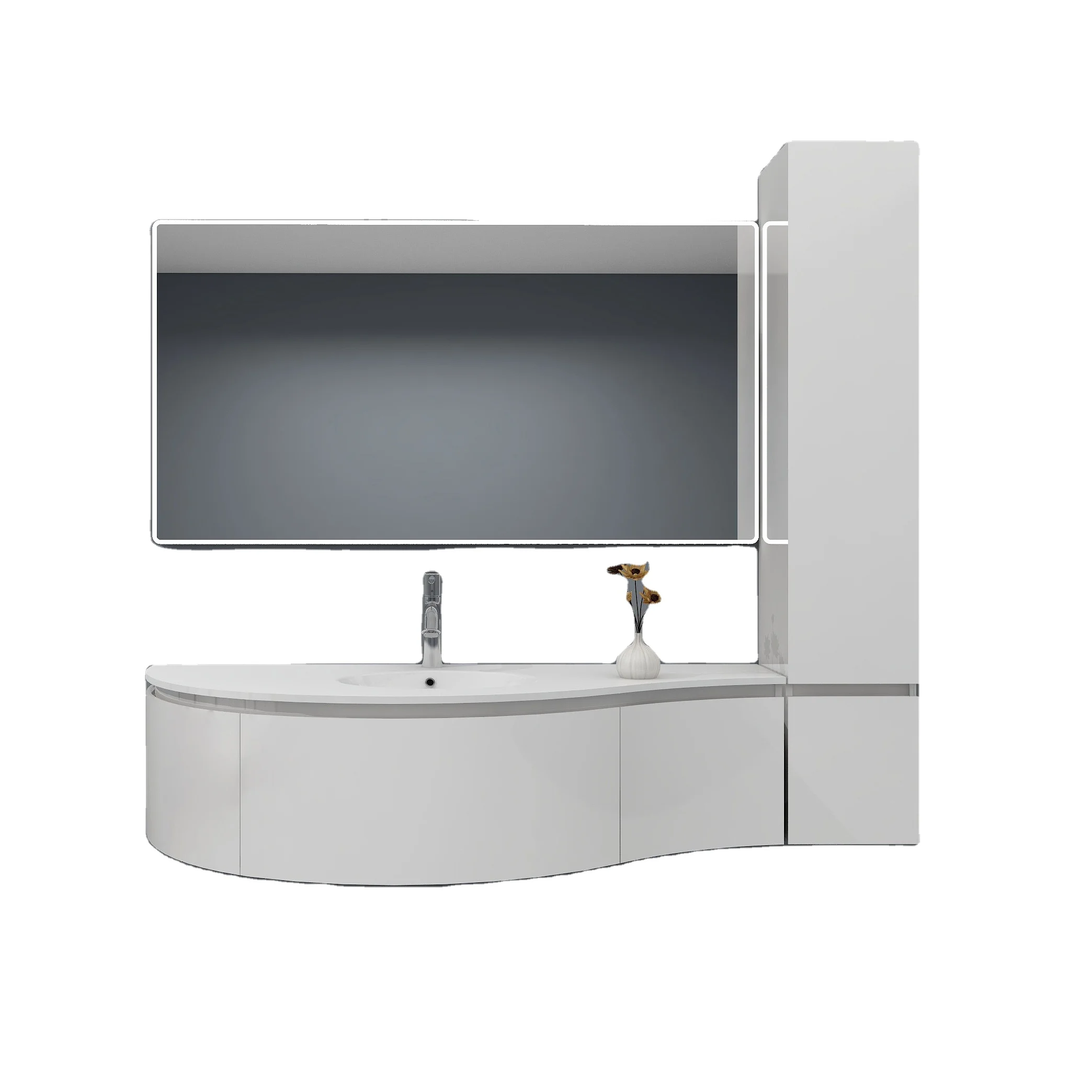 Modern minimalist bathroom washbasin cabinet with side cabinet pvc bathroom furniture combination