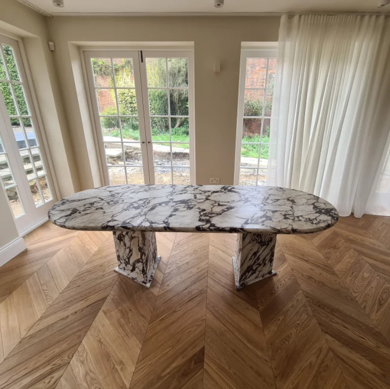 Modern Nordic marble round desk dining room Calacatta Violet customized natural kitchen dining table  6 chairs set new arrival