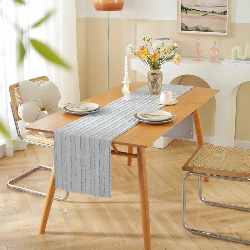2023 New Design Light Luxury Style Table Runner Striped Pure Color Home Decoration Table Runner