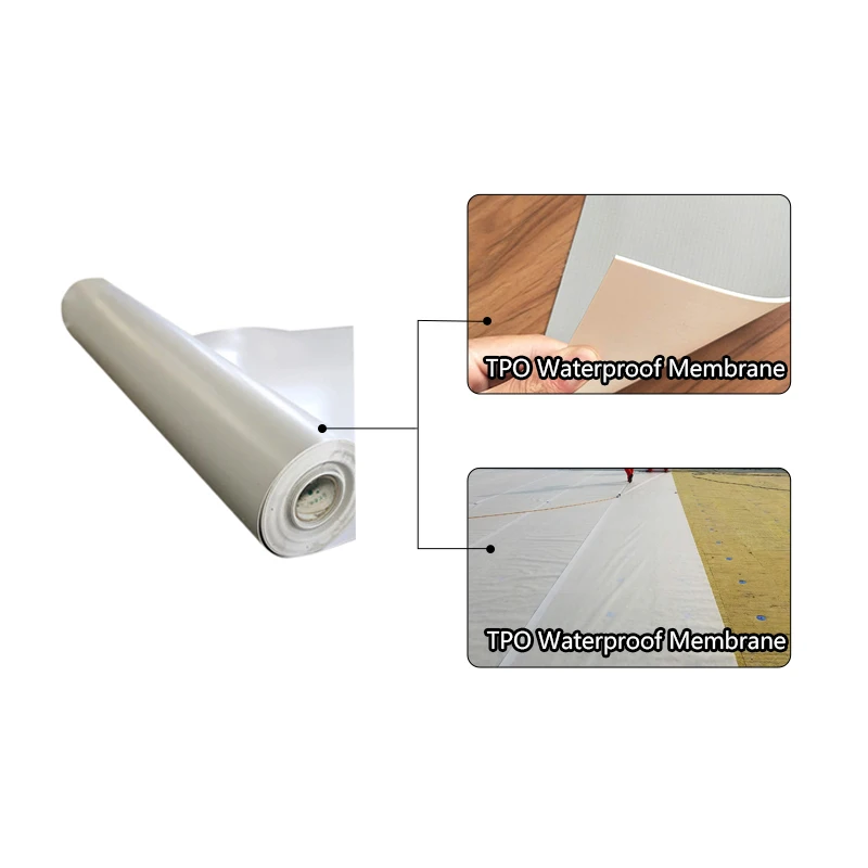 China popular factory custom 1.5mm*20m*2m TPO fiberglass internally reinforced roof flet