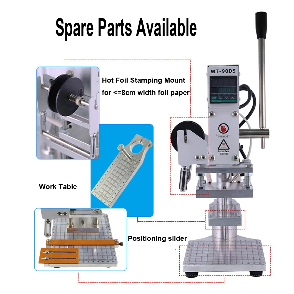 3 Sizes Portable Desktop Hot Foil Gold Stamping Machine with Workbench Bronzing Paper Holder Positioning Slider
