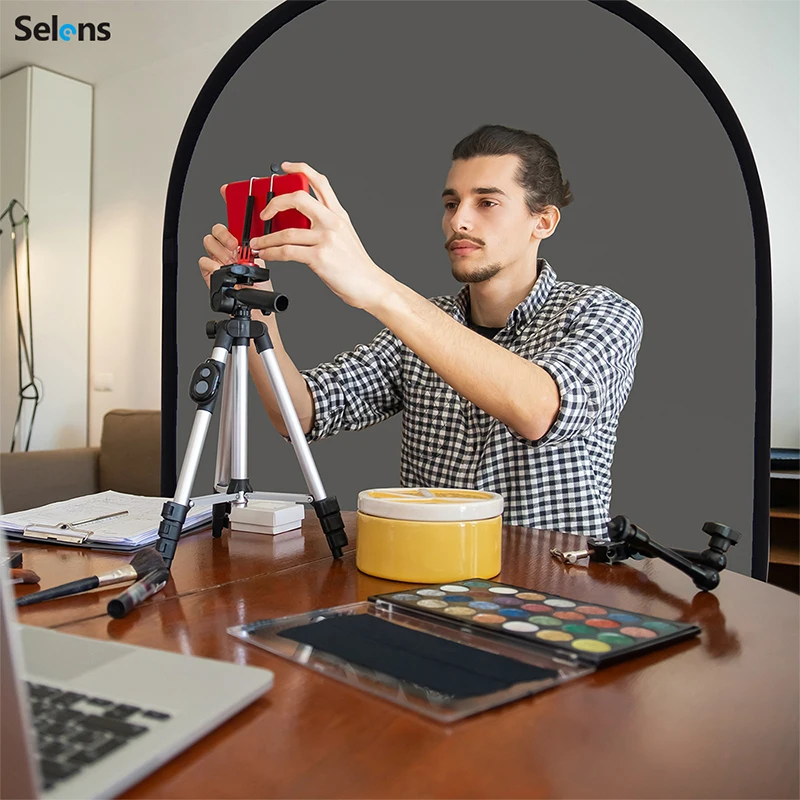 Selens Green Grey 100x150cm Photo Backdrop Screen Chromakey Pop Up Collapsible Background With Holder for YouTube Photo Studio