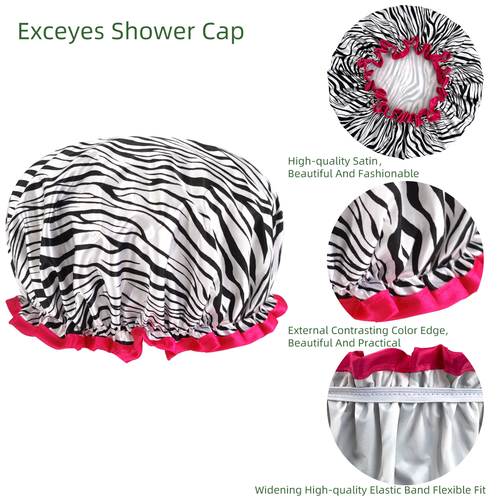 Double Layer Satin shower caps Fabric Waterproof Reusable Shower Caps for Bathing