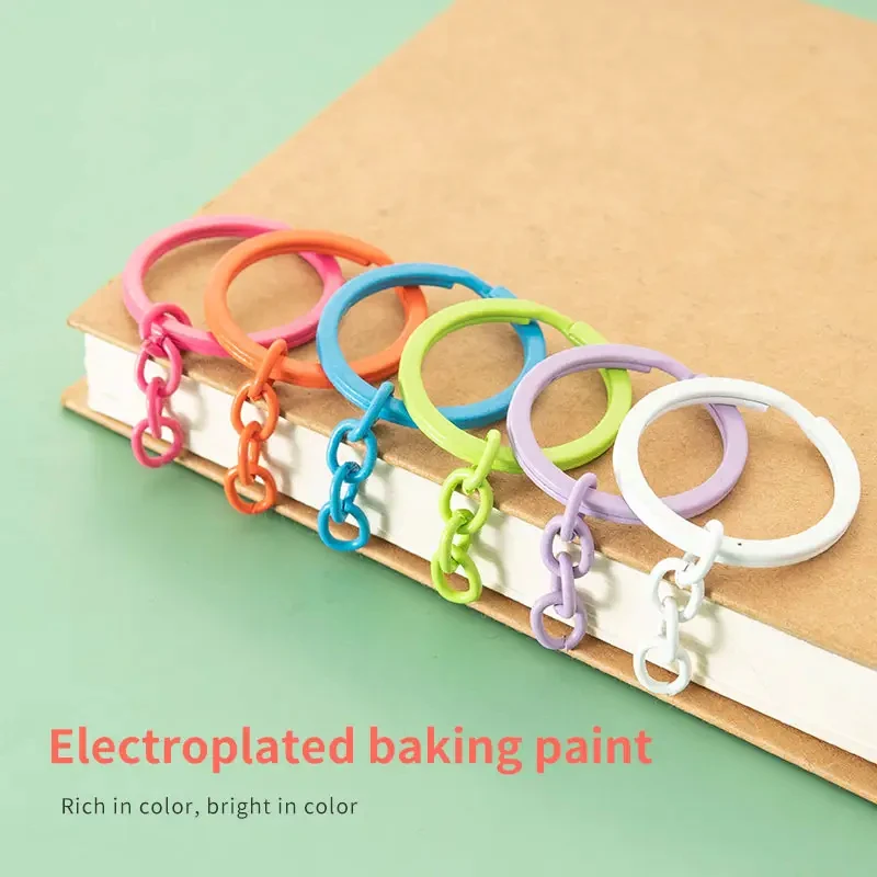 30mm Alloy Split Keyrings Candy Color Metal Key Chains with Chain Parts Connector DIY Art Crafts Keys Link Accessories