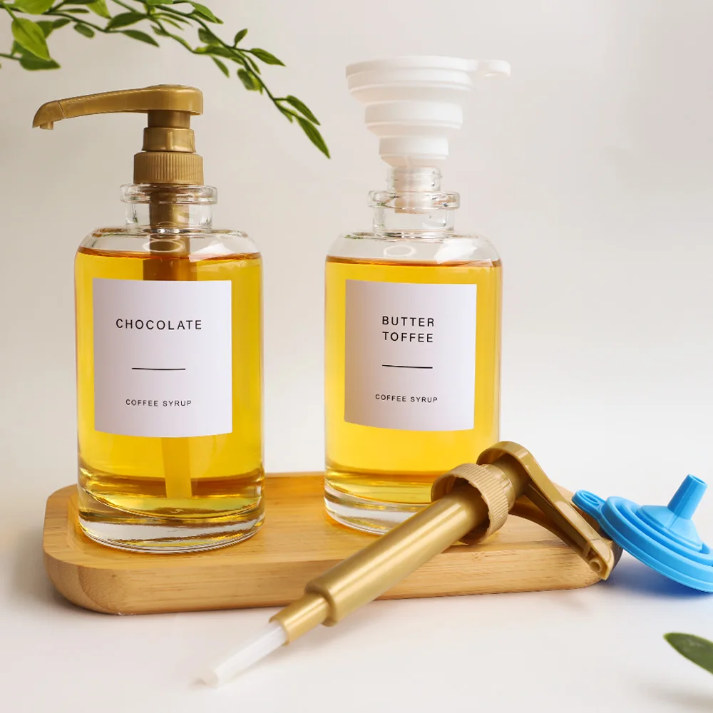 Wholesales 16oz Transparent Glass Syrup Bottle with 28/400 Coffee Syrup Pump for Coffee Bar