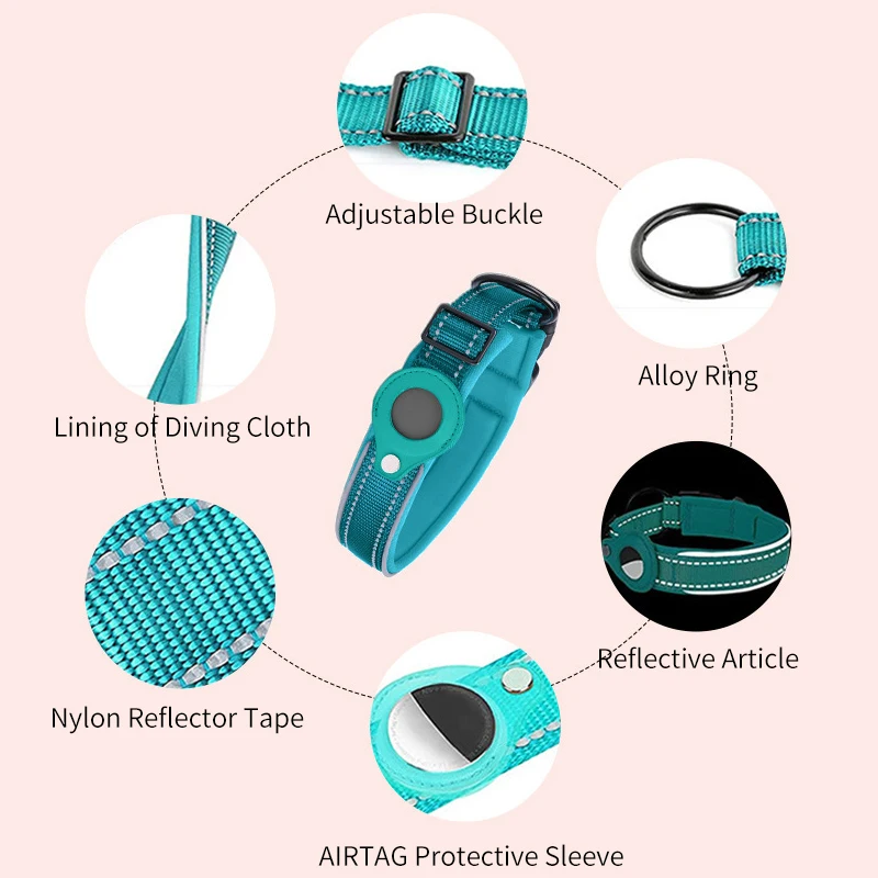 New Personalized Luxury Smart Tracking Air Tag Webbing Strap Custom Airtag Nylon Reflective Puppy Pet Dog Collar