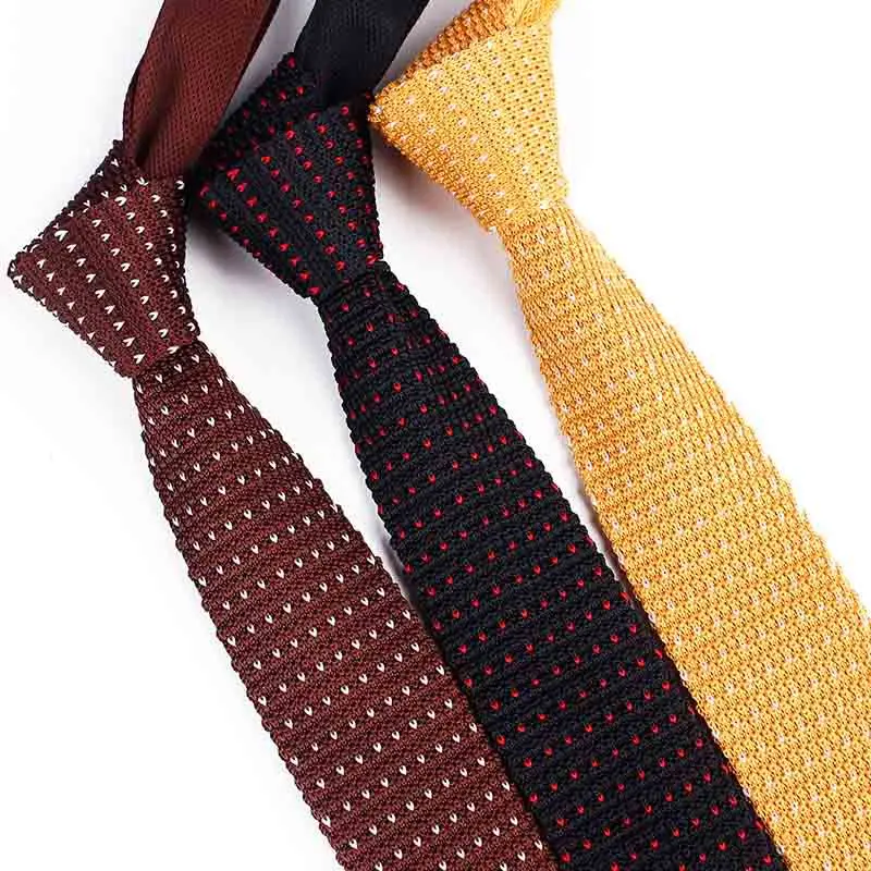 Factory supplies elegant party accessories embroidered 5.5cm skinny woven knitted polyester dot neckties for men
