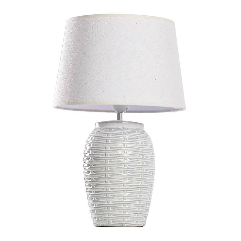 New Style European Design Rattan Pattern Ceramic Desk Table lamp for Indoor Room Decor