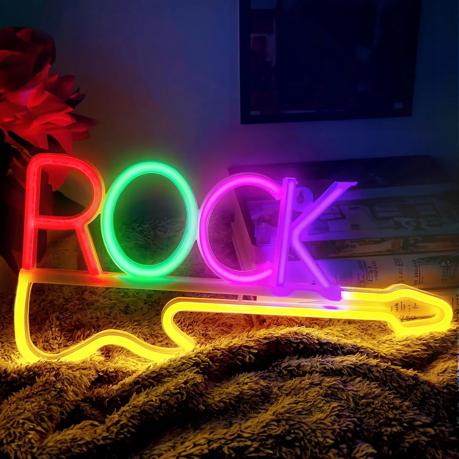 Rock Guitar Room Decor Neon Signs Wall Decor Battery or USB Powered Modern Neon Lights