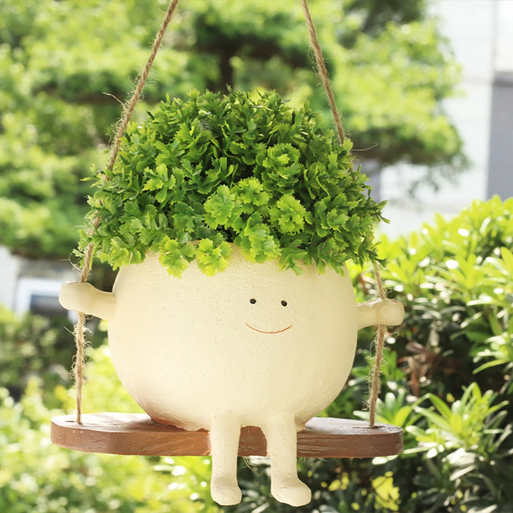 Swing Jar Small Flower Pot Smiling Face Rockchair Mini Succulent Pot Home Garden Decoration Ornaments Room Green Plant Pendant