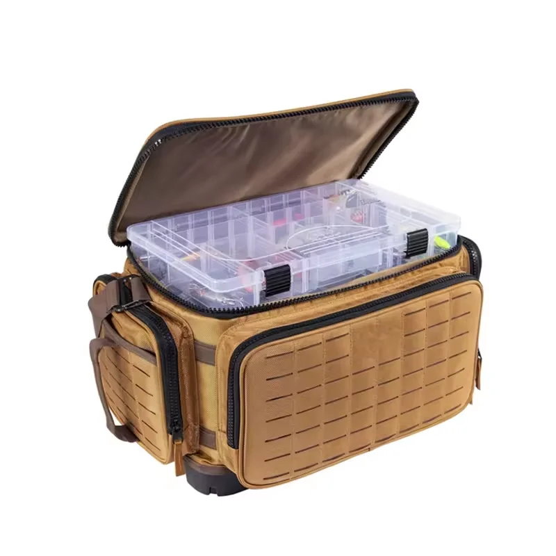 Maritime Angling Essentials Harness Strap Tackle Tote in Rich Chestnut Ebony Accents for Salt Freshwater Expeditions