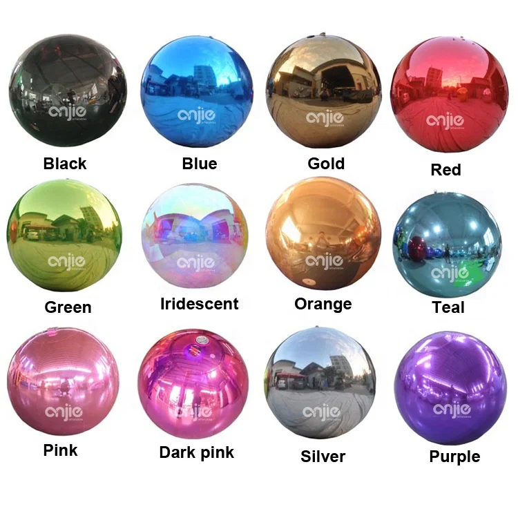 Big shiny balls rainbow holographic iridescent translucent chrome pvc mirror balls 1m inflatable mirror ball