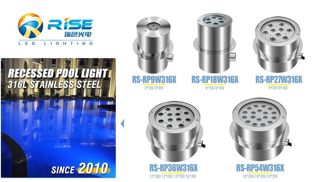 9W 316L Stainless Steel IP68 DMX512/RDM Control RGB Submersible Marine Grade LED Underwater Pool Light