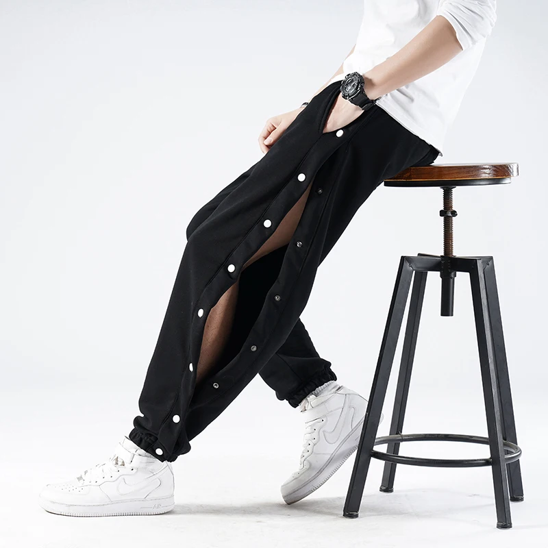 Open-Breasted Men Pants Elastic Waist Wide Legs Casual Hip Hop Trousers Sweatpants