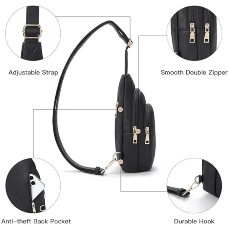 Custom Design PU Leather Waterproof Fashion Fanny Pack Large Capacity Sling Shoulder Chest Crossbody Bag for Women Men