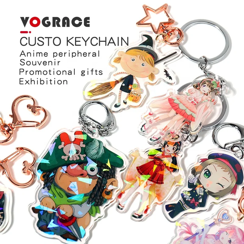  VOGRACE дешевый логотип OEM индивидуальный красочный необычный акриловый брелок мультяшный аниме пластиковый прозрачный с принтом блестящие эпоксидные