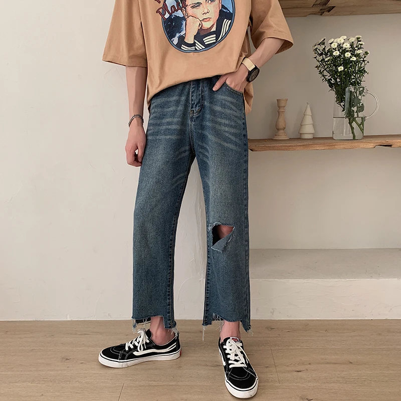 
Comfortable Straight Blue Stretch Skinny Jeans Summer Jeans for Men 