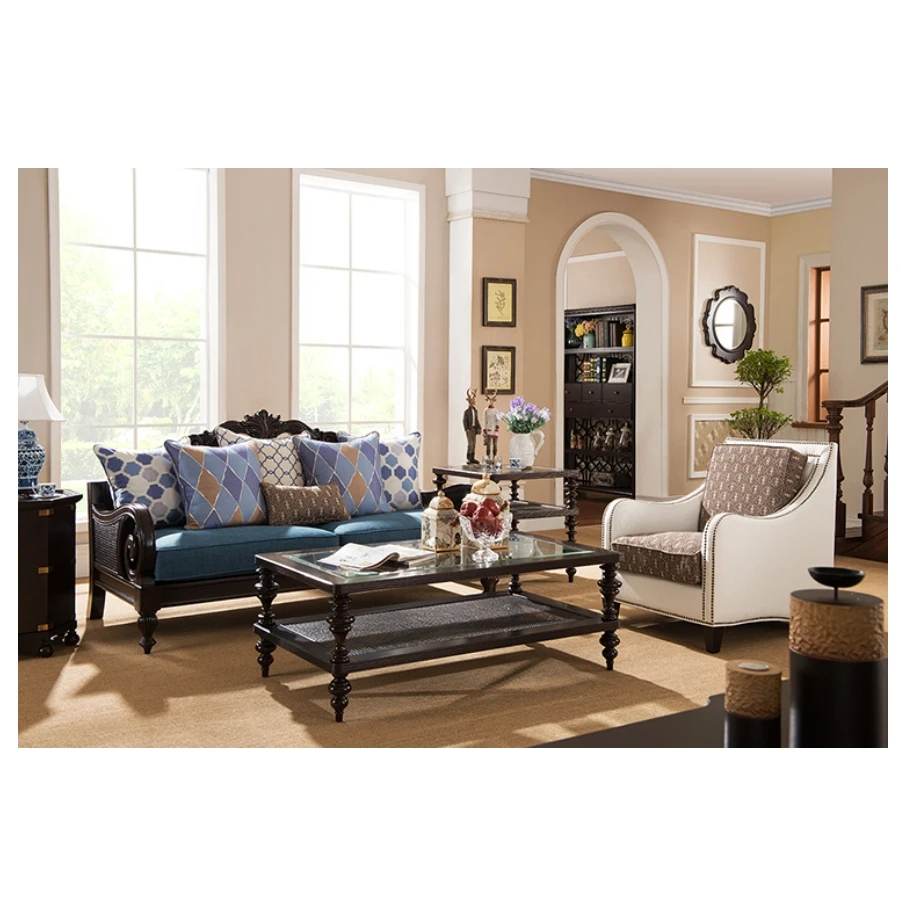 Luxurious classical American Italian French mixed style fabric sofa set 123 living room furniture WA667