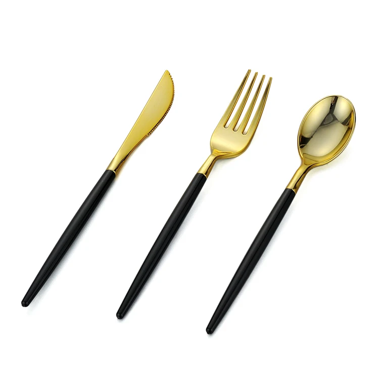 Factory Wholesale Luxury Gold Plastic Cutlery Set Disposable Heavyweight Cutlery Spoon Fork Knife For Wedding Party