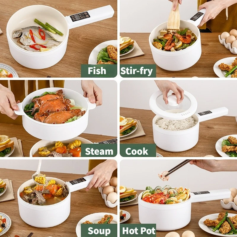 New Style Custom Logo Long handle Mini Electric Steamer Boiler Hot Pot cooker Nonstick Breakfast Cooker