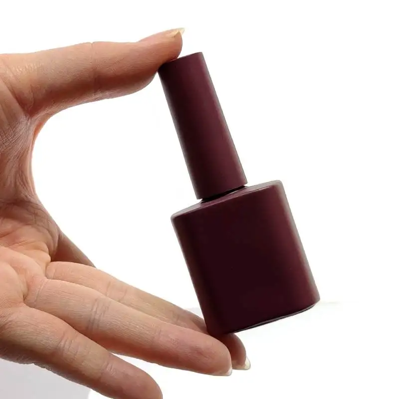 Customized 12ml Flat Nail Gel Polish Glass Bottle Packaging with Brush Pink Red Grey Blue Colorful