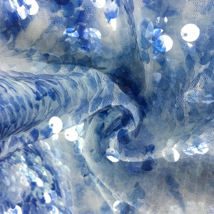 Wholesale 5mm fish scale embroidery transparent mesh printing double-sided sequin fabric