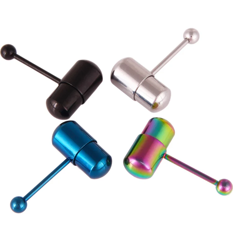 ZESEN Crazy Piercing Stainless Steel Body Piercing Kit - Rainbow Vibrating Tongue Ring with 2 Batteries