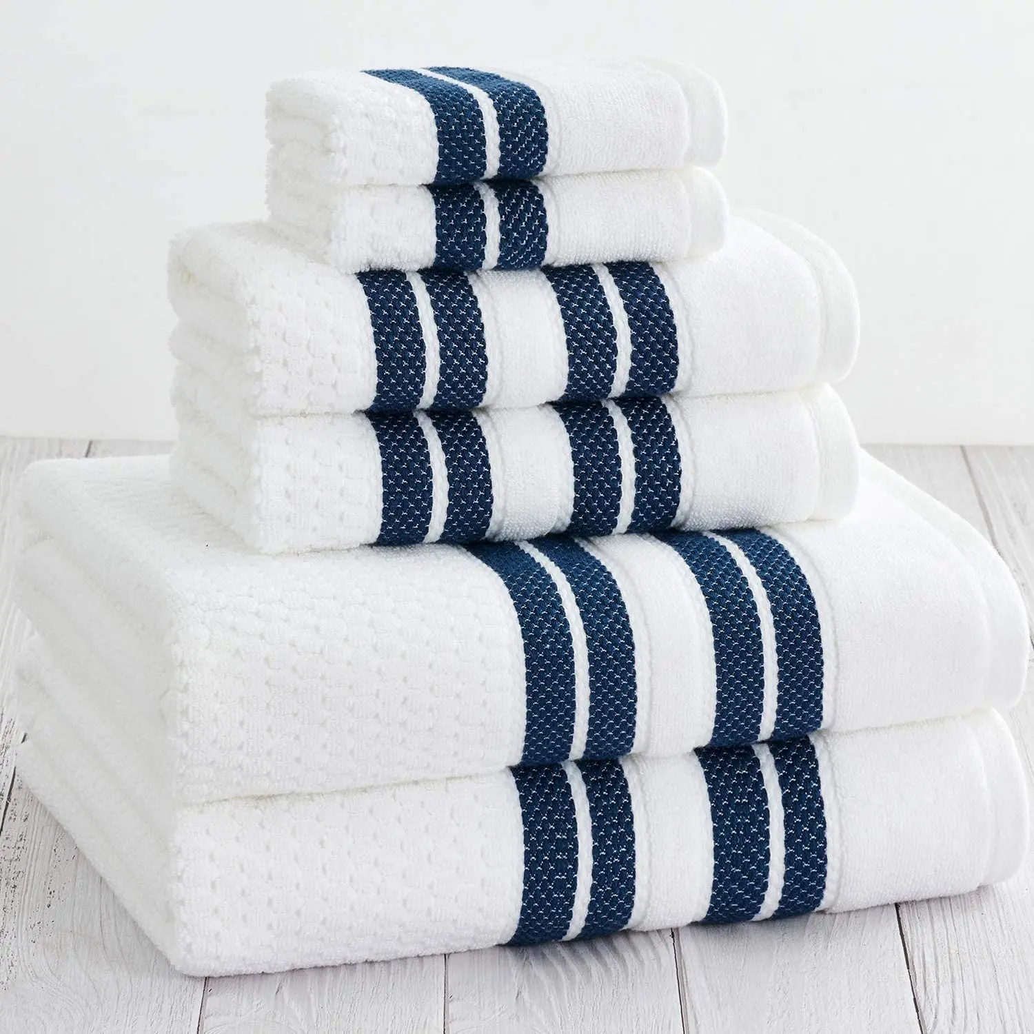 Durable - High Absorbency 650gsm 100% Egyptian cotton white towel with colored stripes yarn-dyed bathroom towels