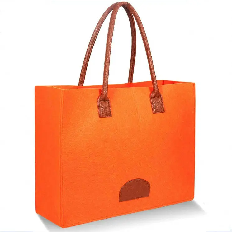 China manufacture  wholesale custom logo handbag eco-friendly durable big grey wool felt tote bag