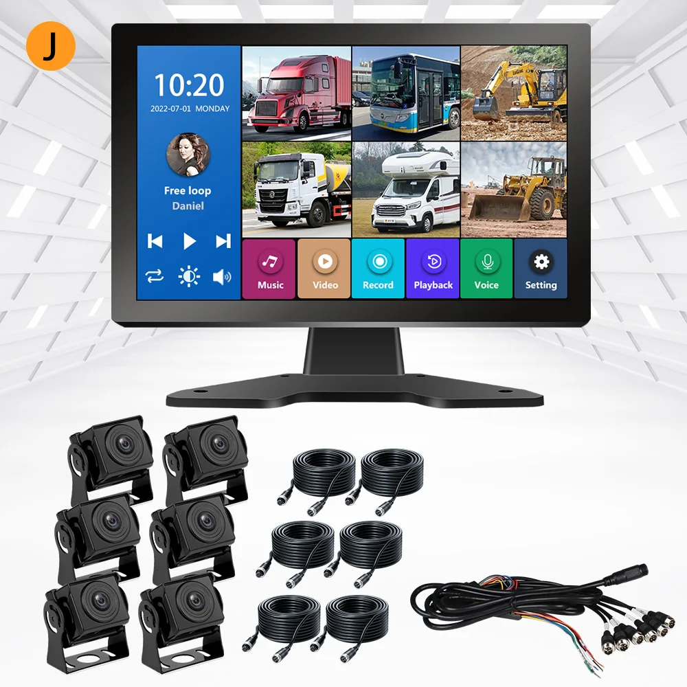 Universal Split Screen Quad Touch Monitor 360 Truck Ai Bsd Blind Spot Detection System 4k Recording Kit for Heavy Vehicle Crane